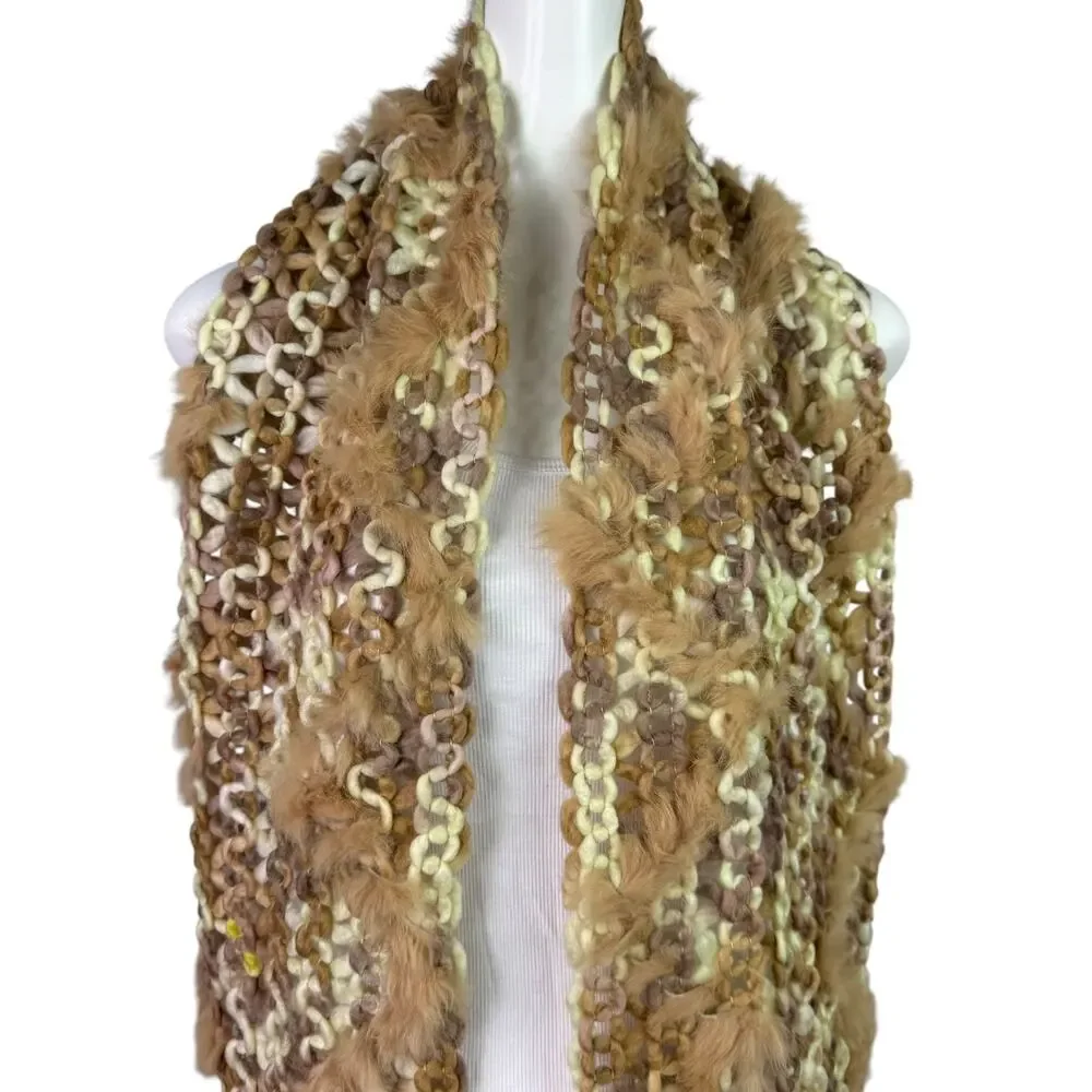 Pelle Nova Di Riviera Fur Fringe Knit Scarf Brown Tan Women's 75